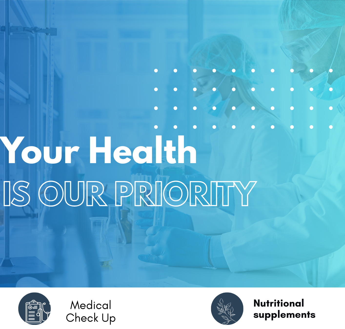 Healthcare professionals in a medical setting with 'Your Health IS OUR PRIORITY' text.